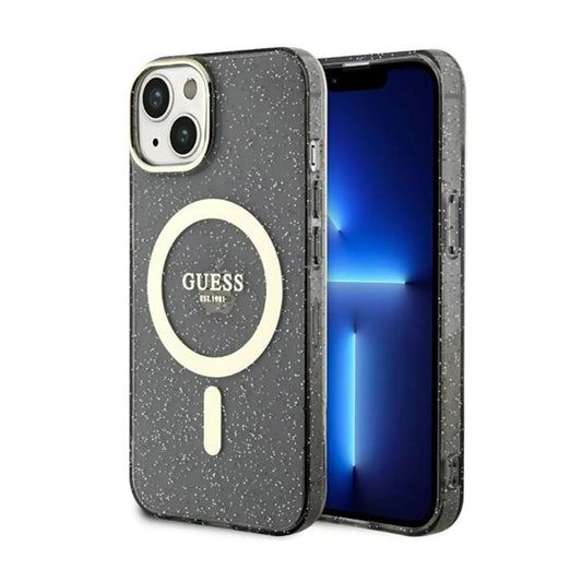 Guess Glitter Gold Hülle Schwarz für Magsafe – iPhone 14 Plus