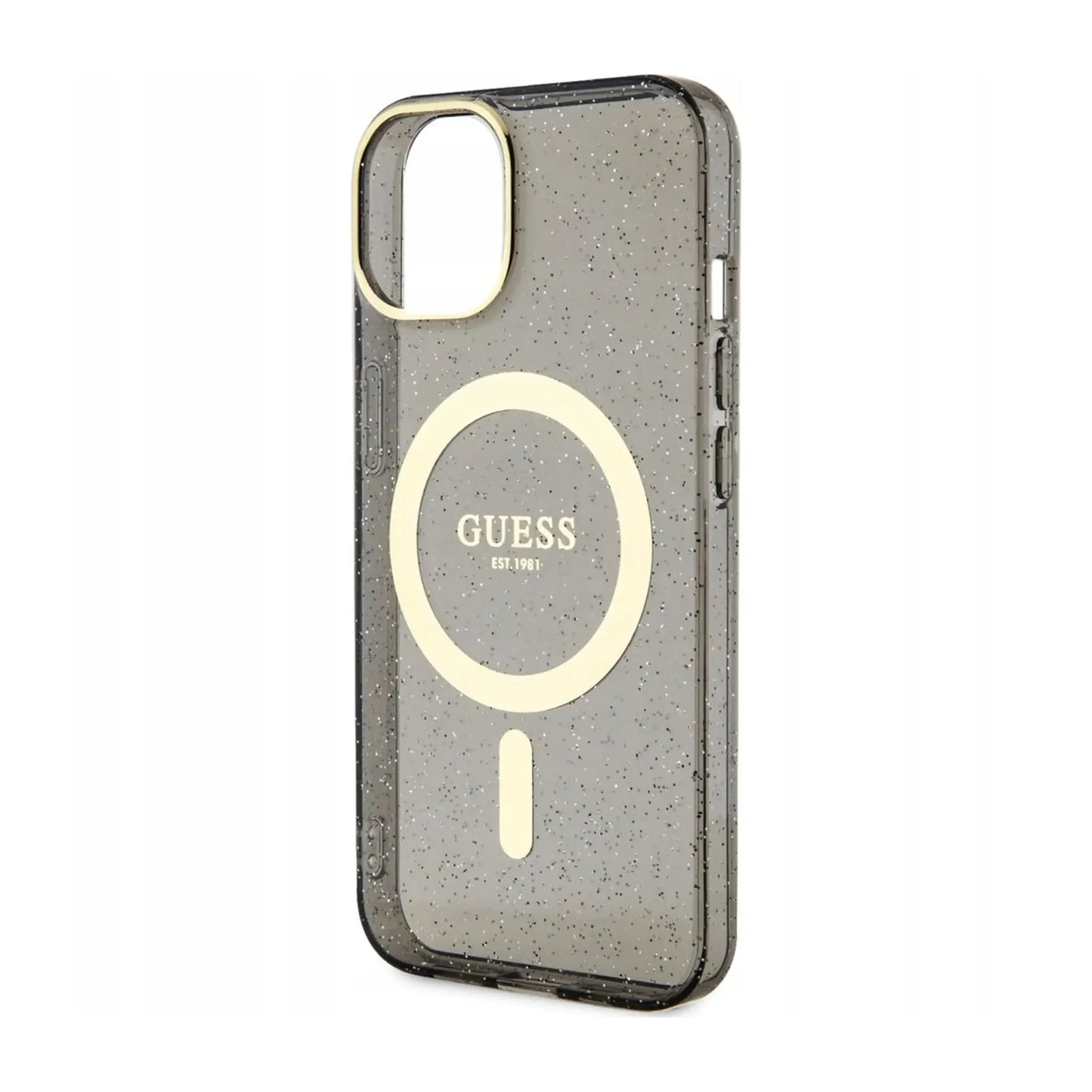 Guess Glitter Gold Hülle Schwarz für Magsafe – iPhone 14 Plus