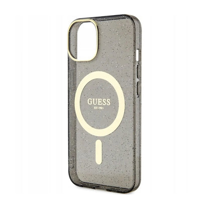 Guess Glitter Gold Hülle Schwarz für Magsafe – iPhone 14 Plus