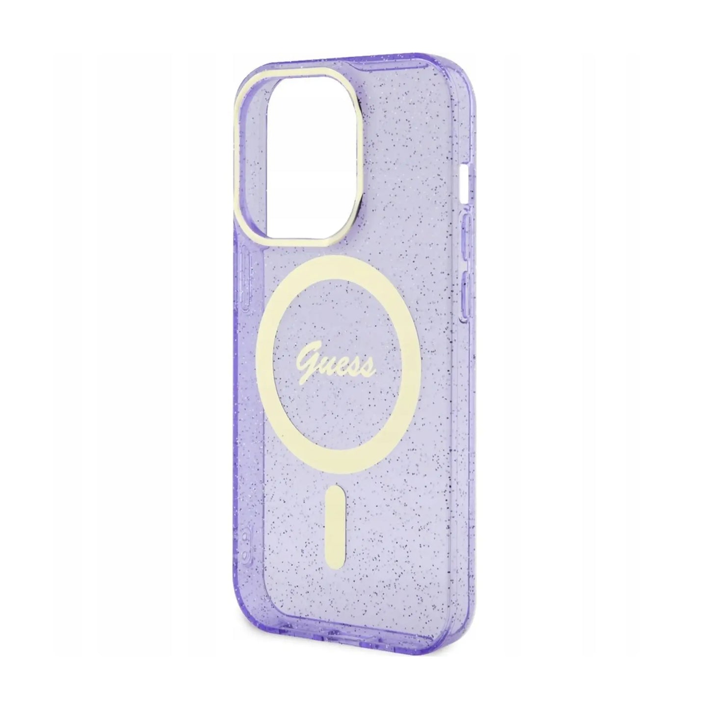 Guess Glitter Gold Hülle Lila für Magsafe – iPhone 14 Pro