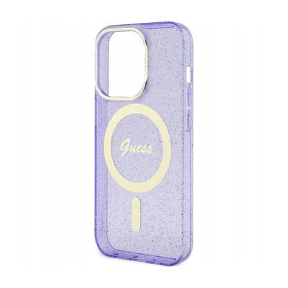 Guess Glitter Gold Hülle Lila für Magsafe – iPhone 14 Pro