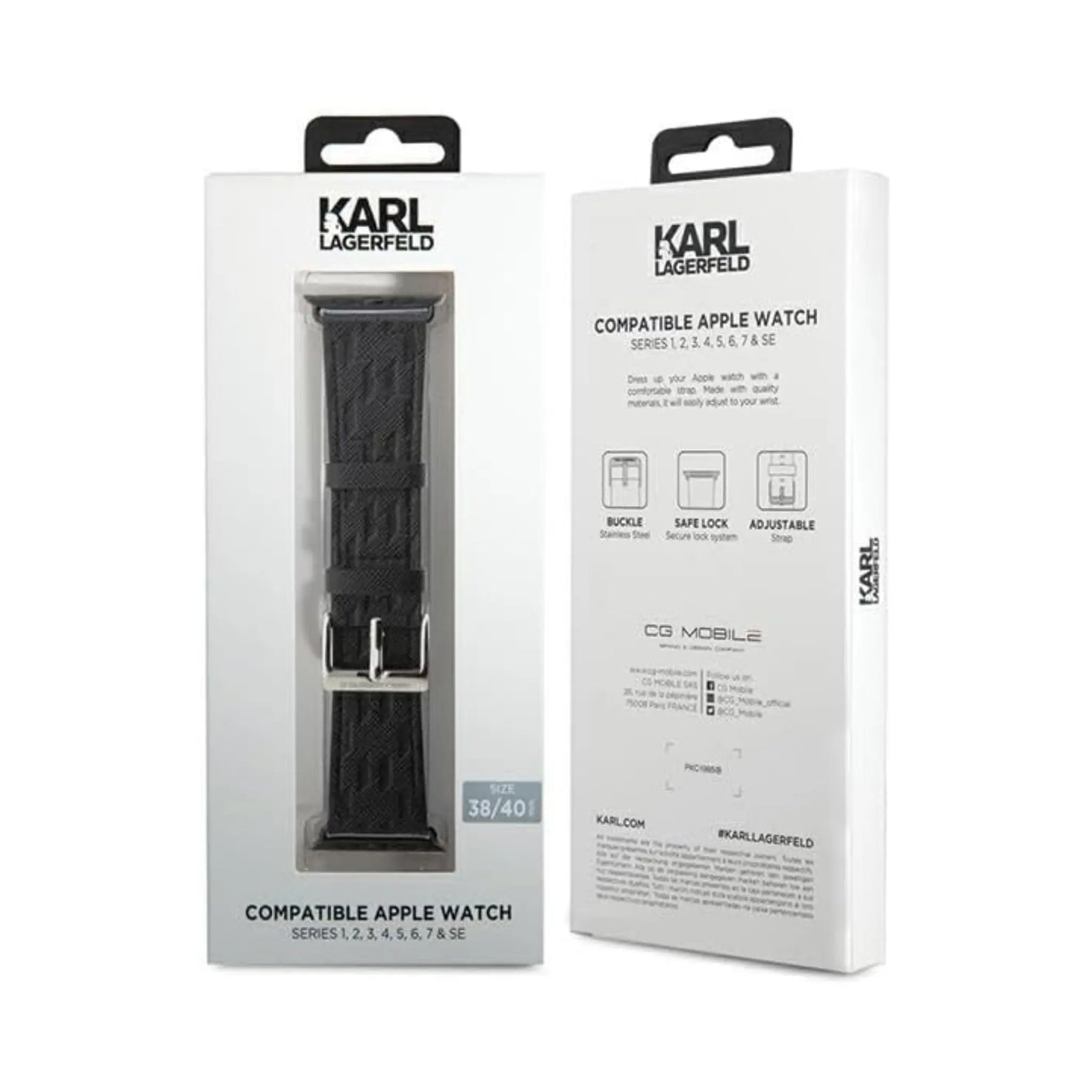 Karl Lagerfeld Saffiano Monogram Apple Watch Armband, Schwarz - 38/40/41 mm
