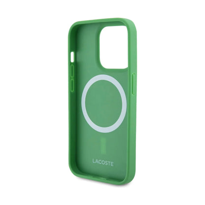Lacoste Iconic Petit Piqué Woven Logo MagSafe Case, Grün – iPhone 15 Pro