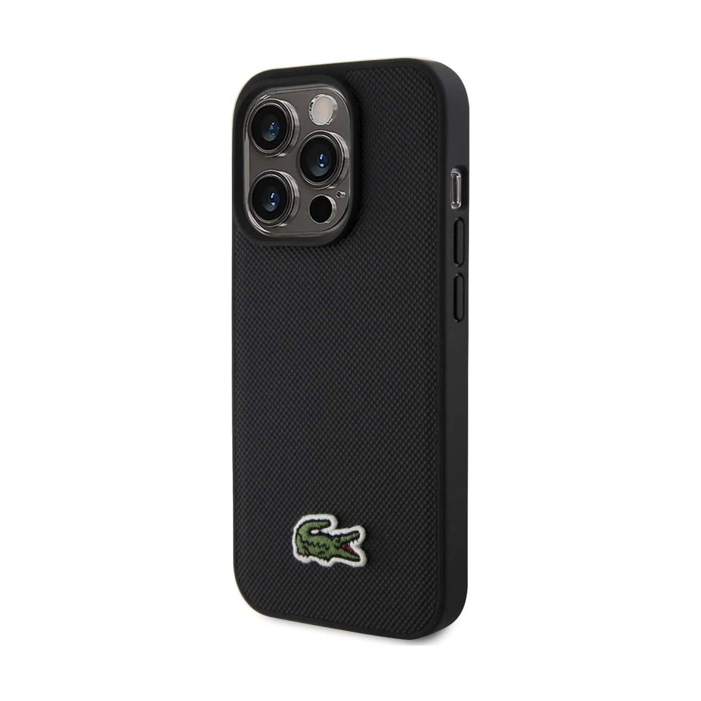 Lacoste iPhone 15 Pro Max Hülle, Schwarz – Iconic Petit Piqué Woven Logo MagSafe