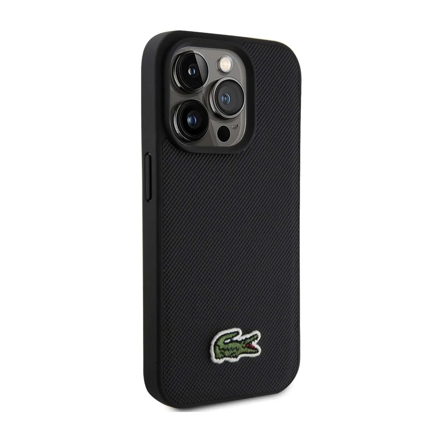 Lacoste iPhone 15 Pro Max Hülle, Schwarz – Iconic Petit Piqué Woven Logo MagSafe