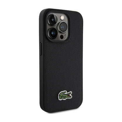 Lacoste iPhone 15 Pro Max Hülle, Schwarz – Iconic Petit Piqué Woven Logo MagSafe
