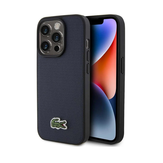 Lacoste iPhone 15 Pro Max Hülle, Navy – Iconic Petit Piqué Woven Logo MagSafe