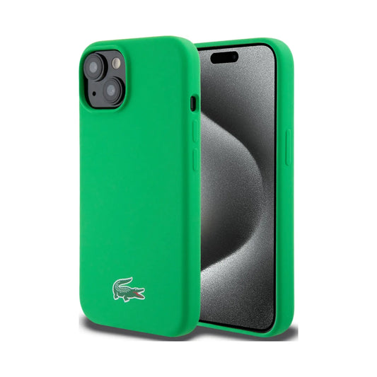 Lacoste Hülle LCHMP15SSLON Silikon Mikrofasern Croc Logo MagSafe Grün – iPhone 15