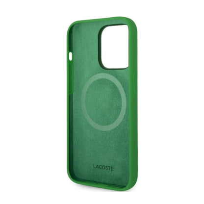 Lacoste Hülle Silikon Mikrofaser MagSafe Grün – iPhone 15 Pro