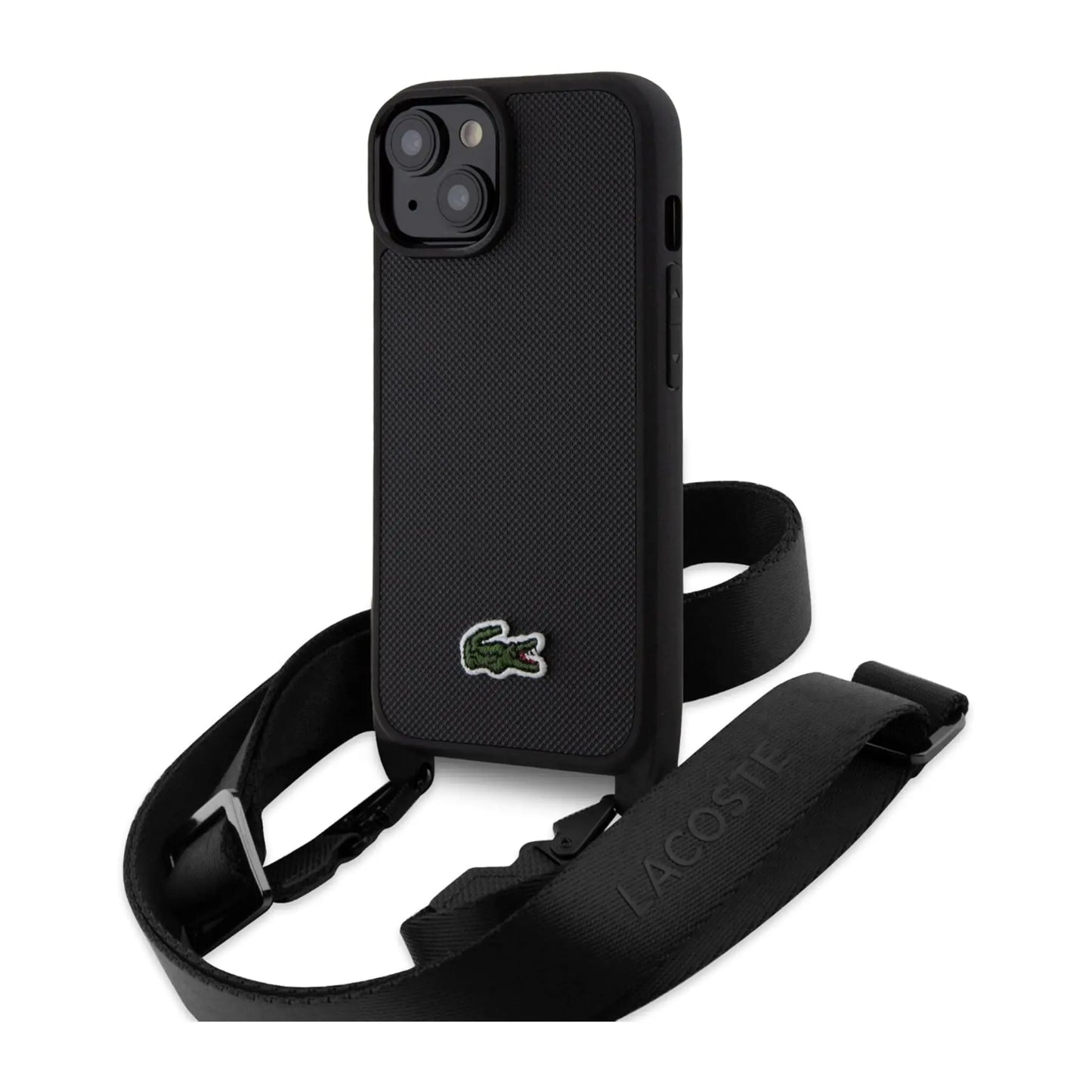 Lacoste iPhone 15 Hülle, Schwarz – Iconic Petit Piqué Crossbody