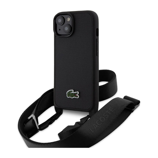 Lacoste iPhone 15 Hülle, Schwarz – Iconic Petit Piqué Crossbody