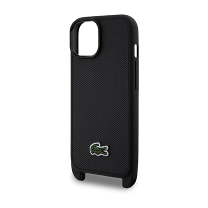 Lacoste iPhone 15 Hülle, Schwarz – Iconic Petit Piqué Crossbody