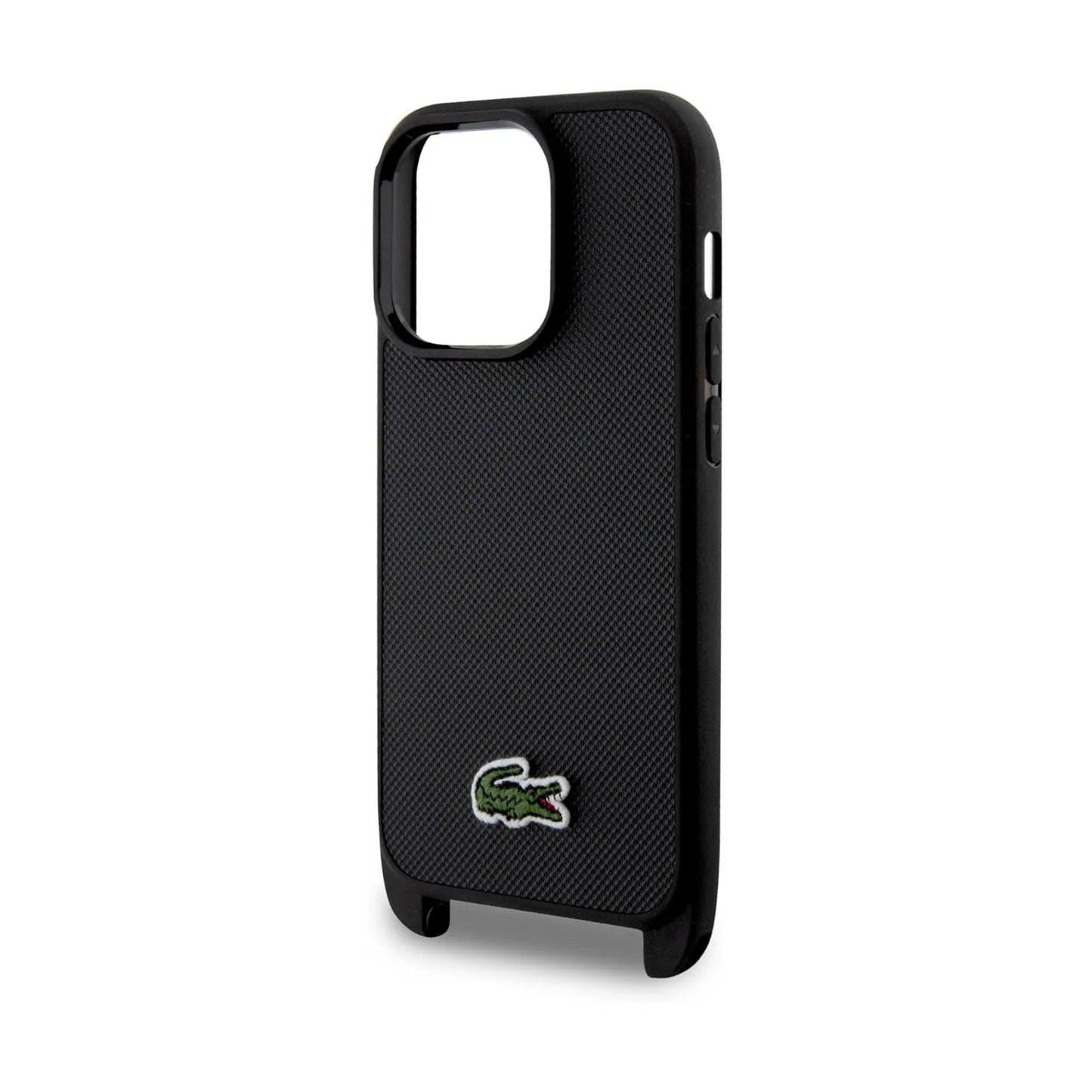Lacoste iPhone 15 Pro Hülle, Schwarz – Iconic Petit Piqué Crossbody