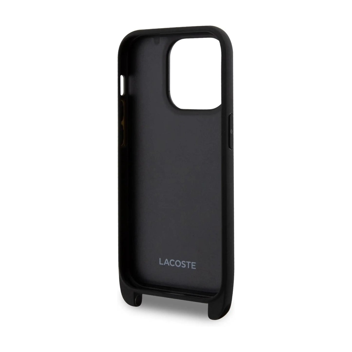 Lacoste iPhone 15 Pro Hülle, Schwarz – Iconic Petit Piqué Crossbody