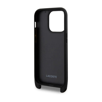 Lacoste iPhone 15 Pro Hülle, Schwarz – Iconic Petit Piqué Crossbody