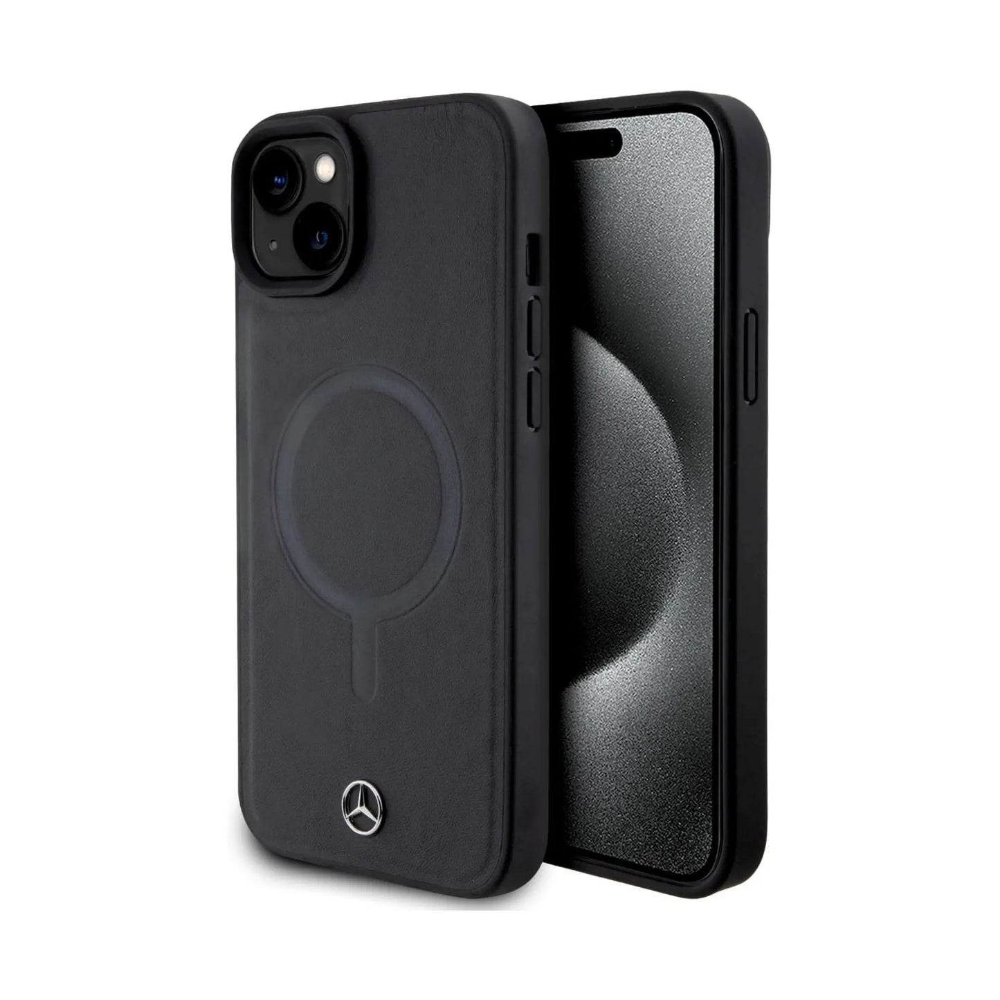 Mercedes Hülle Smooth Leather MagSafe Schwarz – iPhone 15 Plus