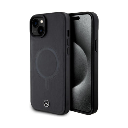 Mercedes Hülle Smooth Leather MagSafe Schwarz – iPhone 15 Plus