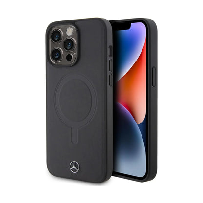 Mercedes Hülle MEHMP15X23RCMK Glattes Leder MagSafe Schwarz – iPhone 15 Pro Max