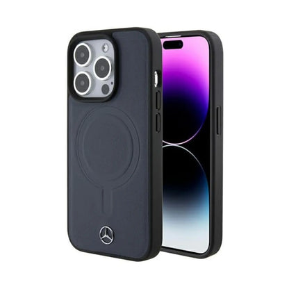 Mercedes Hülle MEHMP15L23RCMV Glattes Leder MagSafe Navy – iPhone 15 Pro