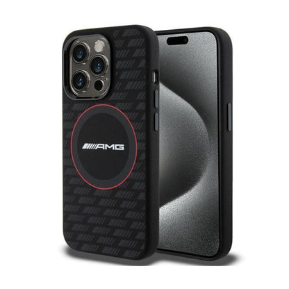 AMG Hülle Liquid Silicone Carbon Pattern MagSafe Schwarz – iPhone 15 Pro