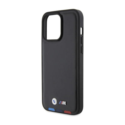 BMW Hülle Leder Hot Stamp Tricolor Schwarz – iPhone 15 Pro Max