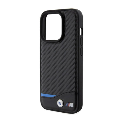 BMW iPhone 15 Hülle, Schwarz – Leder Carbon Blue Line