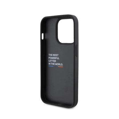 BMW iPhone 15 Pro Hülle, Schwarz – Leder Carbon Blue Line