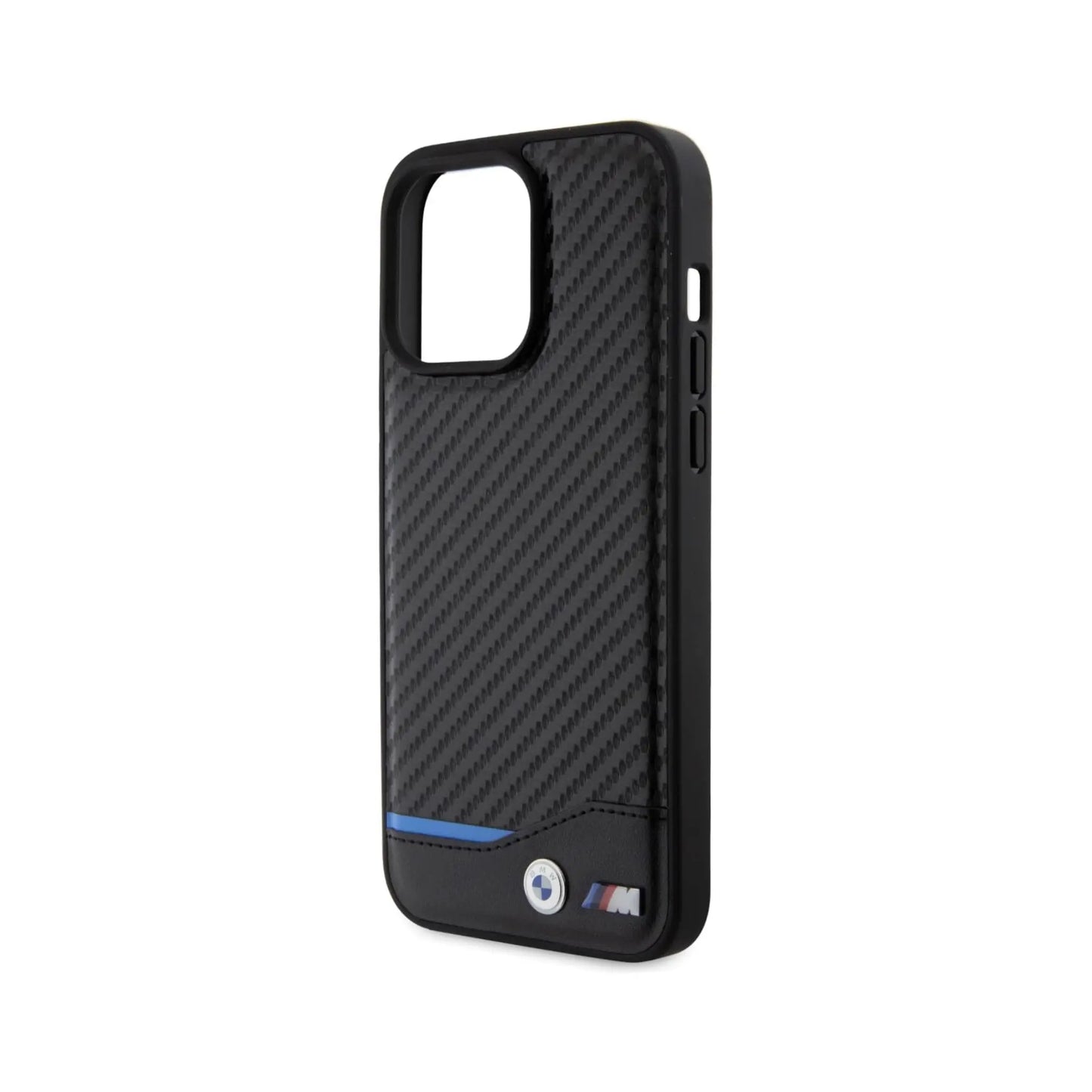 BMW iPhone 15 Pro Max Hülle, Schwarz – Leder Carbon Blue Line