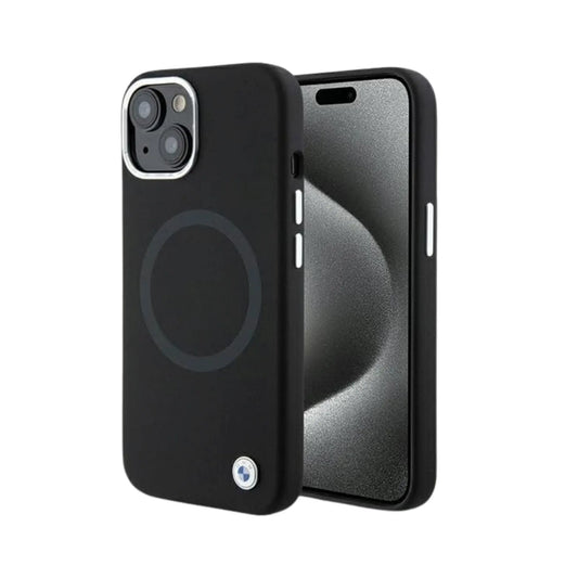 BMW iPhone 15 Plus Hülle, Schwarz – Signature Liquid Silicone MagSafe