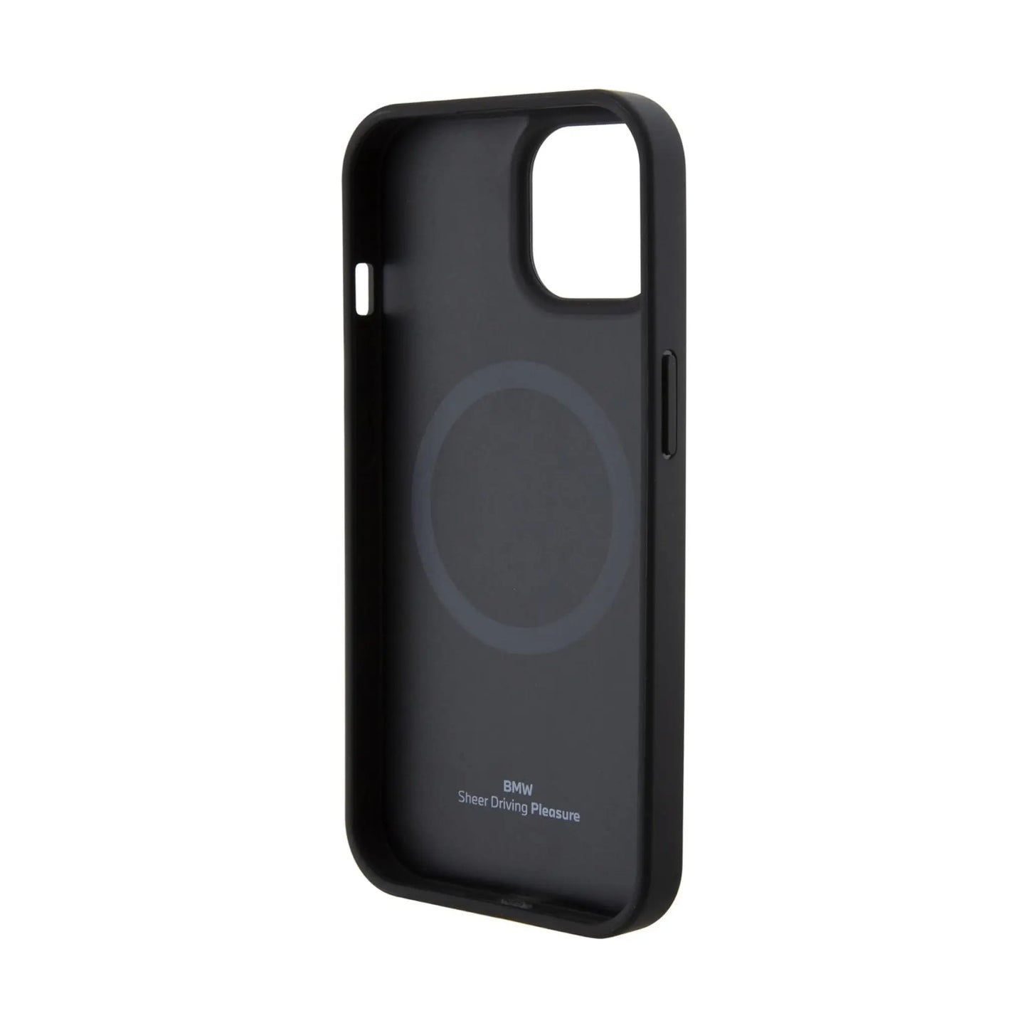 BMW iPhone 15 Hülle, Schwarz – Leder Hot Stamp MagSafe