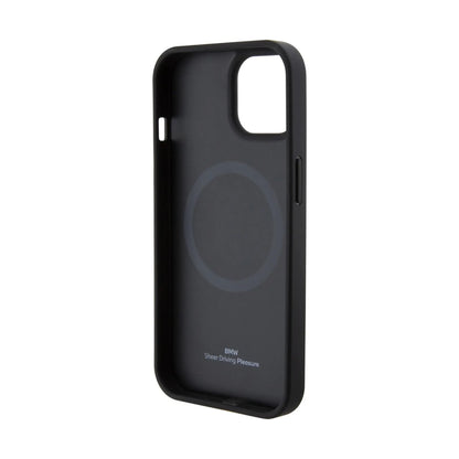 BMW iPhone 15 Hülle, Schwarz – Leder Hot Stamp MagSafe