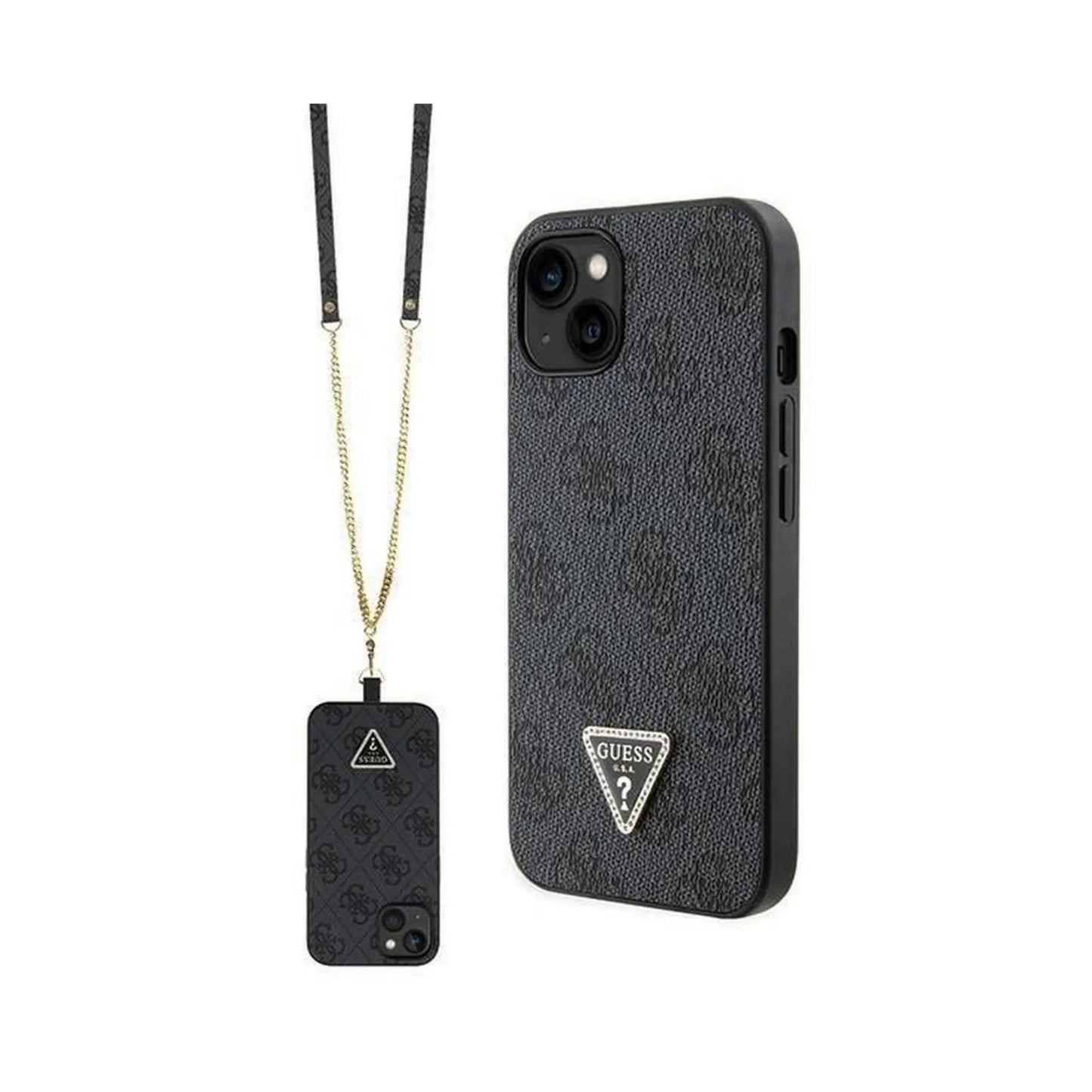 Guess Hülle GUHCP14SP4TDSCPK Metal Logo Strass Crossbody Schwarz – iPhone 14