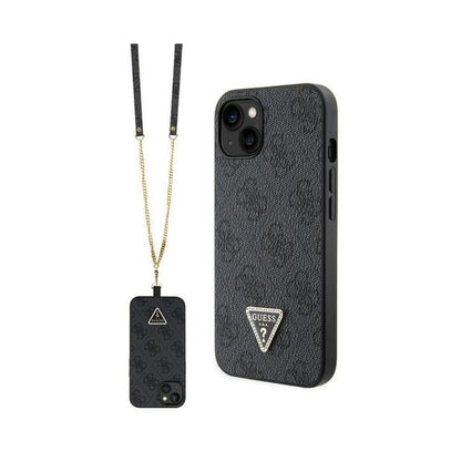 Guess Hülle GUHCP14SP4TDSCPK Metal Logo Strass Crossbody Schwarz – iPhone 14