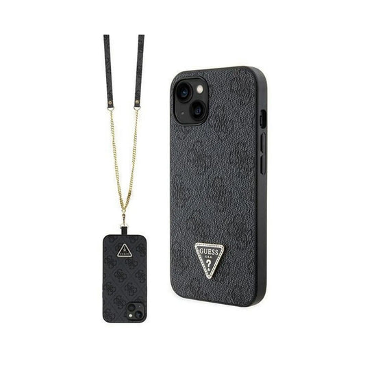 Guess Hülle GUHCP14SP4TDSCPK Metal Logo Strass Crossbody Schwarz – iPhone 14