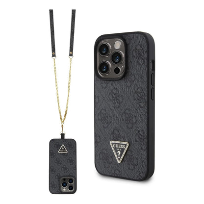 Guess iPhone 15 Pro Hülle, Schwarz – Crossbody 4G Metal Logo