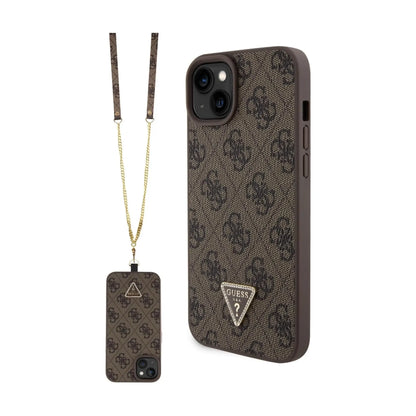 Guess Crossbody 4G Metal Logo Hülle Braun – iPhone 15 Plus