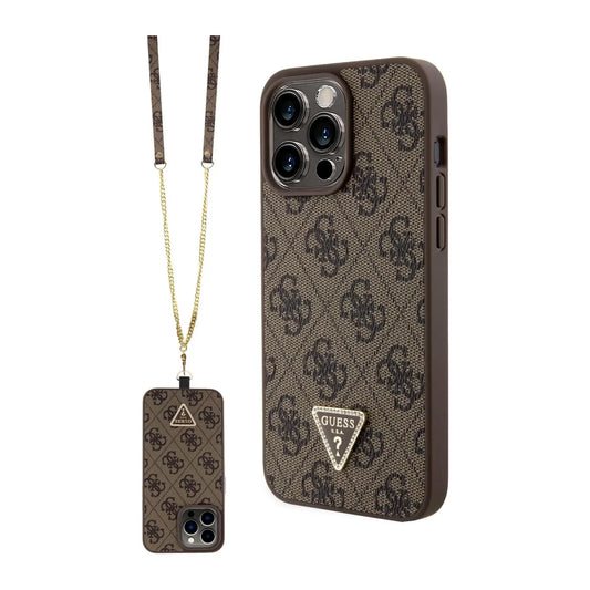 Guess GUHCP15XP4TDSCPW Crossbody 4G Metal Logo, Braun - iPhone 15 Pro Max