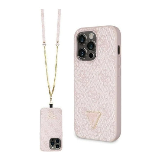 Guess iPhone 14 Pro Hülle, Pink – Crossbody 4G Metal Logo