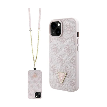 Guess Hülle GUHCP15SP4TDSCPP Crossbody 4G Metal Logo Rosa – iPhone 15