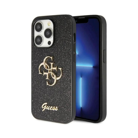Guess GUHCP14LHG4SGK Glitter Script Big 4G, Schwarz - iPhone 14 Pro