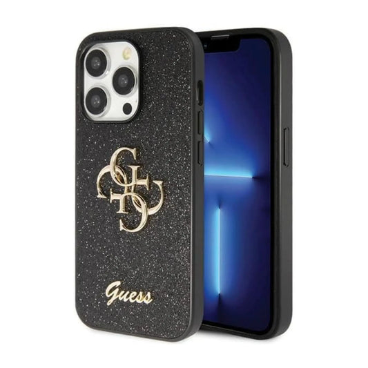 Guess iPhone 14 Pro Max Hülle, Schwarz – Glitter Script Big 4G