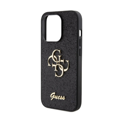 Guess Glitter Script Big 4G Hülle Schwarz – iPhone 15 Pro