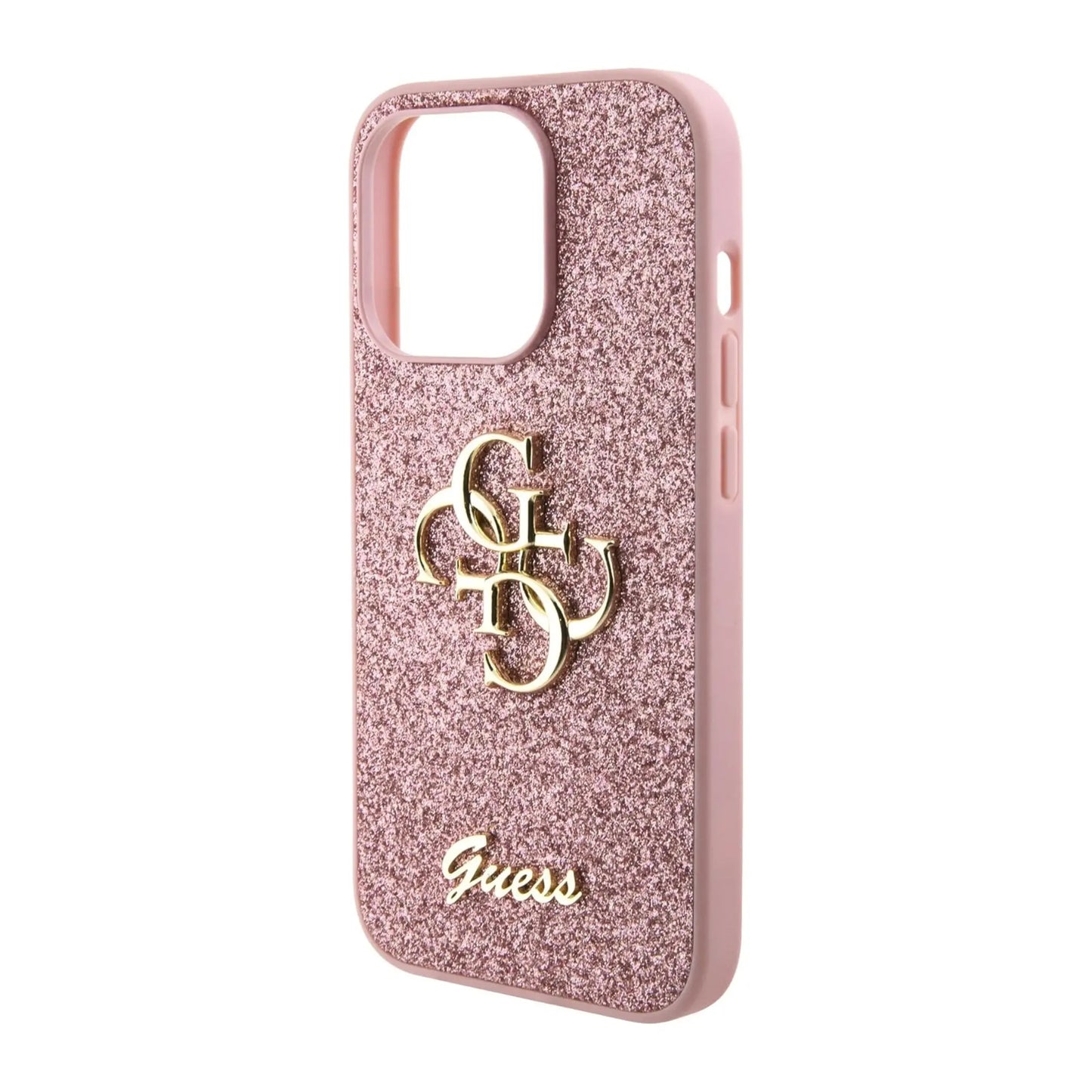 Guess iPhone 15 Pro Hülle GUHCP15LHG4SGP, Rosa – Glitter Script Big 4G
