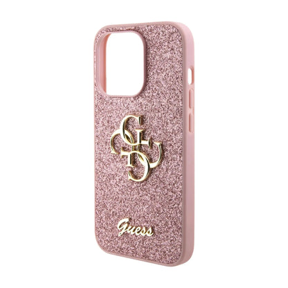Guess Hülle Glitter Script Big 4G Pink – iPhone 15 Pro Max