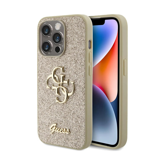 Guess Glitter Script Big 4G Hülle Gold – iPhone 15 Pro