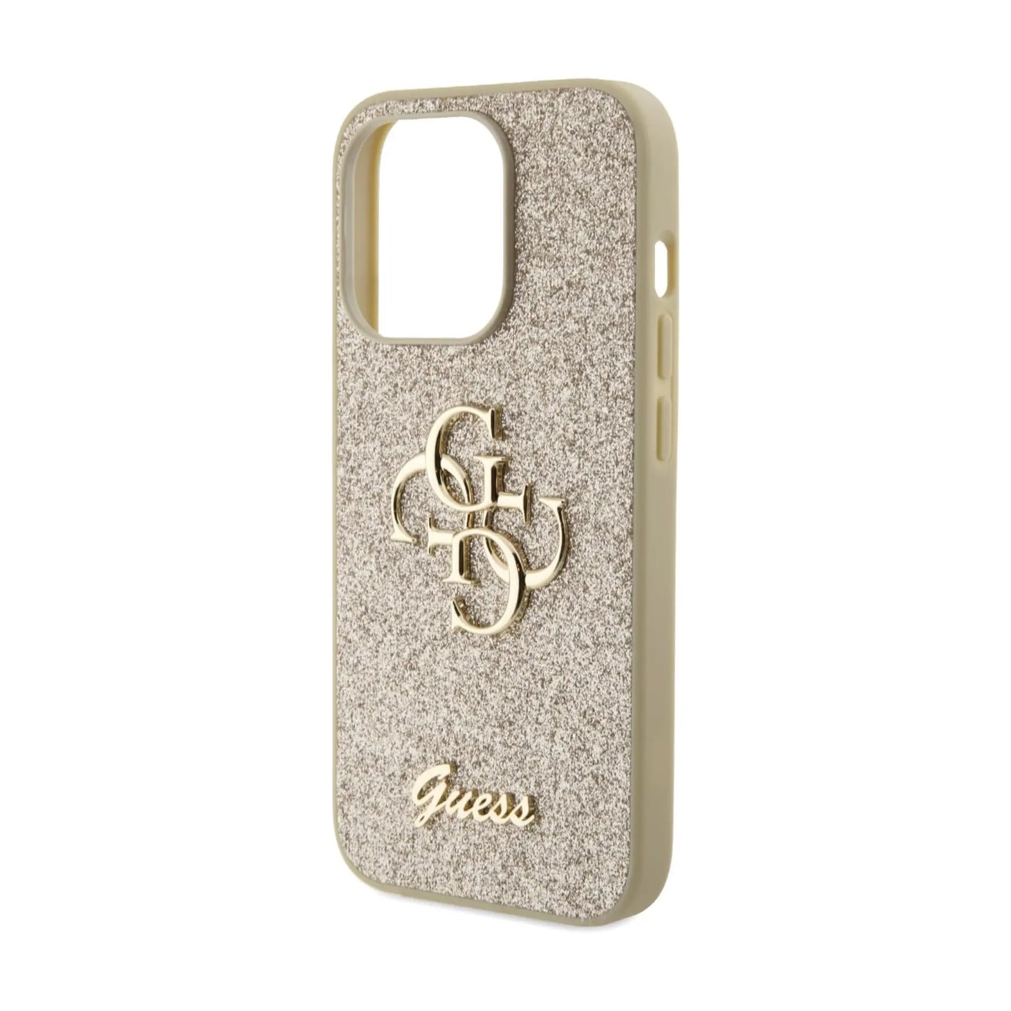 Guess Glitter Script Big 4G Hülle Gold – iPhone 15 Pro