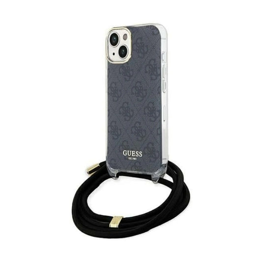 Guess iPhone 15 Hülle, Schwarz – Crossbody Cord 4G Print