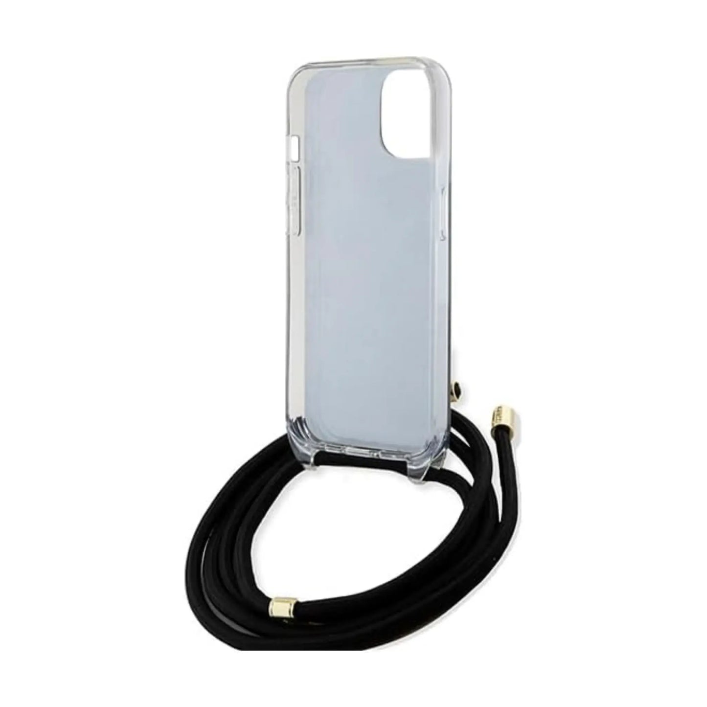 Guess iPhone 15 Hülle, Schwarz – Crossbody Cord 4G Print