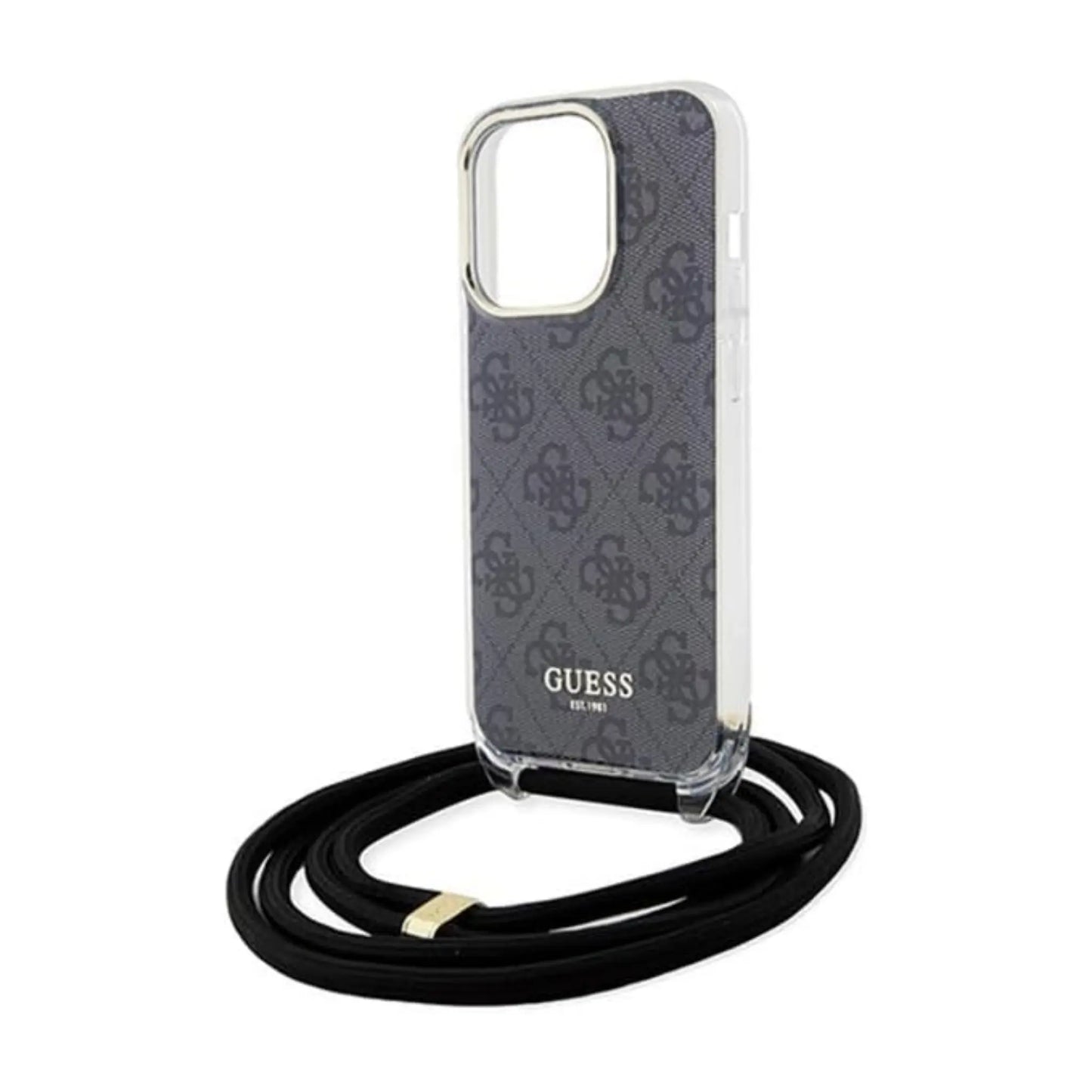 Guess Hülle Crossbody Cord 4G Print Schwarz - iPhone 15 Pro
