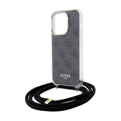 Guess Hülle Crossbody Cord 4G Print Schwarz - iPhone 15 Pro